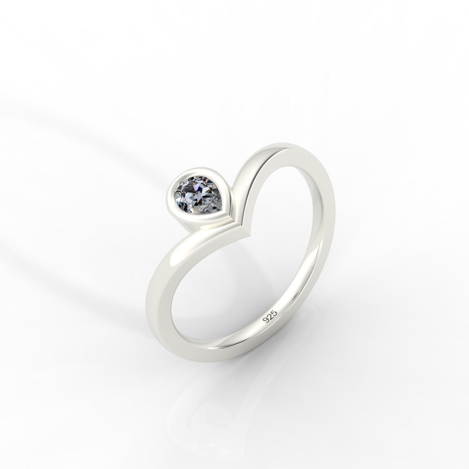 Dainty Diamond Chevron Ring For Her, Hallmarked 925 Sterling Silver - sitabo